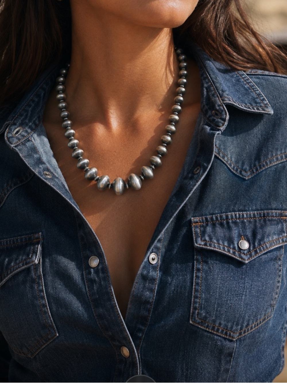 Navajo Tonisha Haley Handmade Graduated Sterling Silver Pearl Necklace